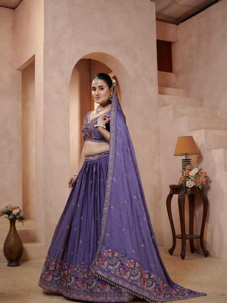 Lavender Silk Crush Elegant Embroidered Lehenga Choli