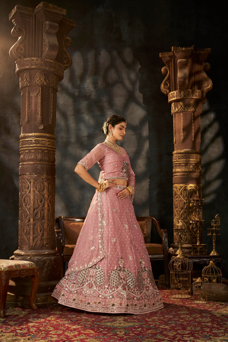 White Designer Moss Butti Embroidered Lehenga Choli