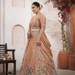 Golden Moss Silk Traditional Embroidered Lehenga
