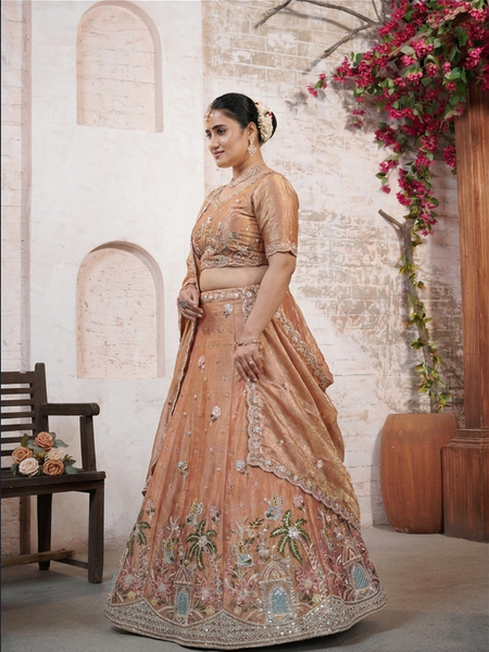 Golden Moss Silk Traditional Embroidered Lehenga