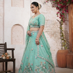 Mint Green Moss Silk Festive Lehenga Choli