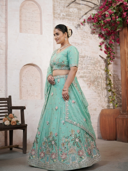 Mint Green Moss Silk Festive Lehenga Choli