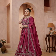 Rani Pink Wedding Wear Vichitra Lehenga