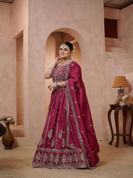 Rani Pink Wedding Wear Vichitra Lehenga