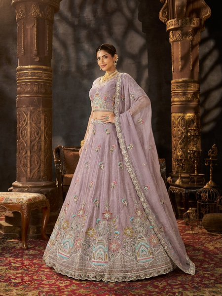 Purple Wedding Lehenga with Elegant Butti Embroidery