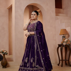 Wine Vichitra Statement Embroidered Lehenga Choli