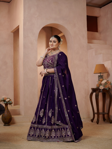 Wine Vichitra Statement Embroidered Lehenga Choli