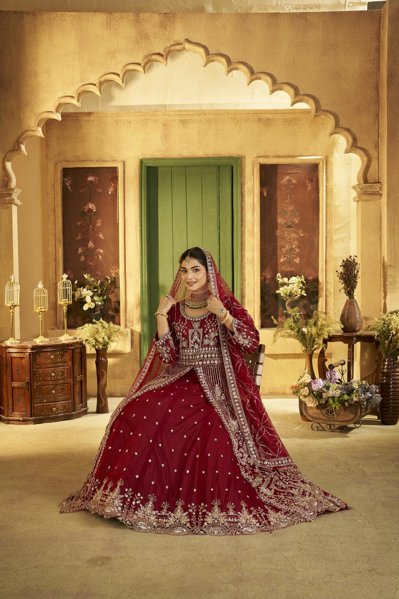 Firozi Contemporary Ethnic Embroidered Satin Lehenga